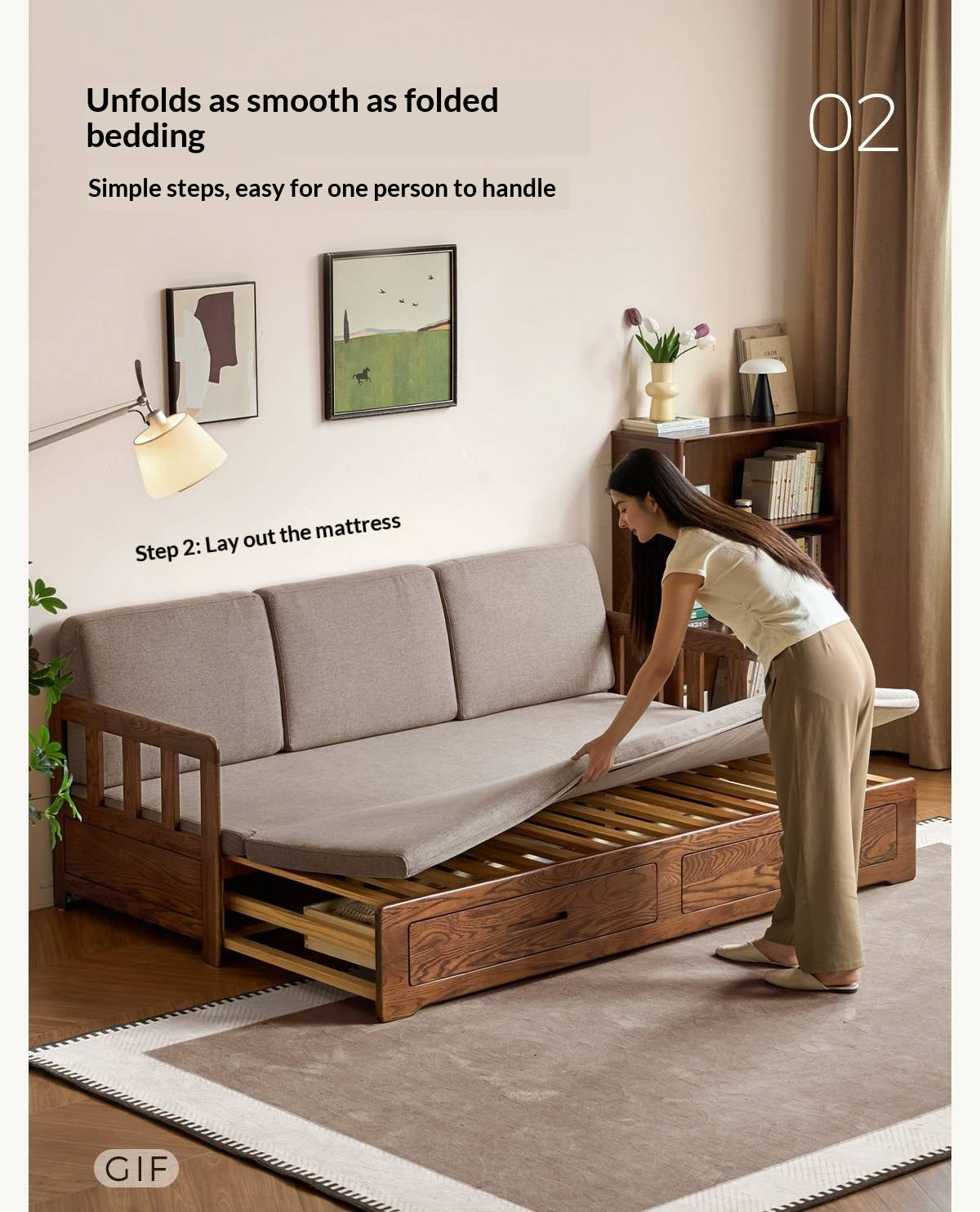 Oak Solid Wood Spindle Daybed with Trundle and Storage Drawers
