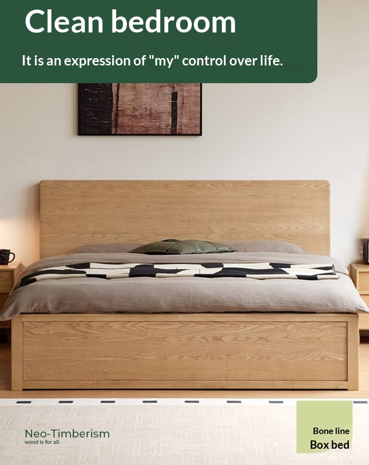Ash Solid Wood Bed — Slab Design, Home Italian Light Luxury Box Bed