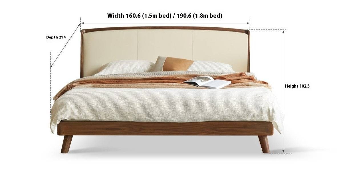 Oak Solid Wood Genuine Leather, Tech Fabric Bed