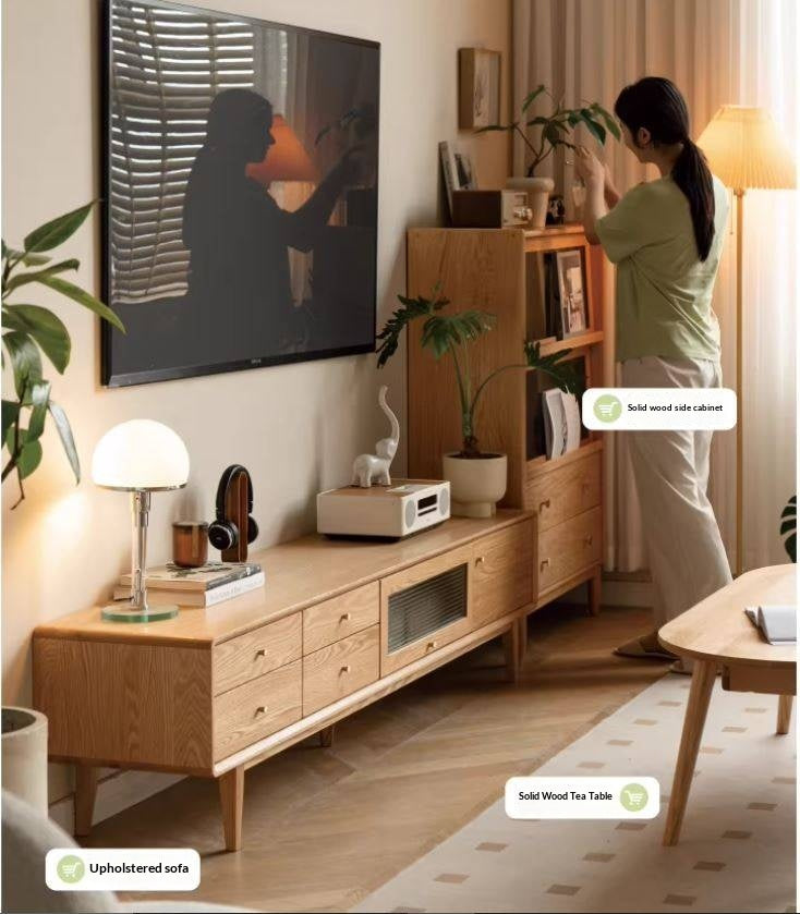 Oak Solid Wood Flip Door TV Cabinet.