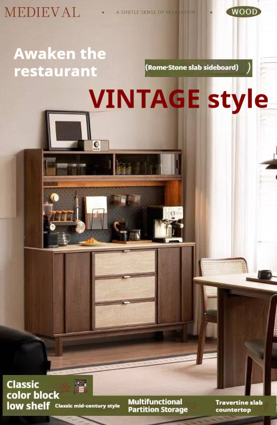 Black Walnut Solid Wood Ancient Style Buffet Cabinet