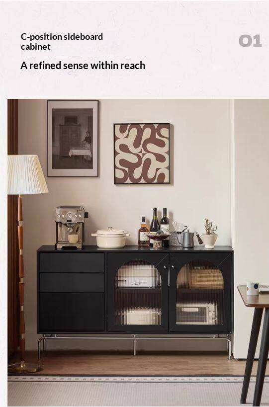 Solid Rubberwood French Retro Sideboard Black Glass
