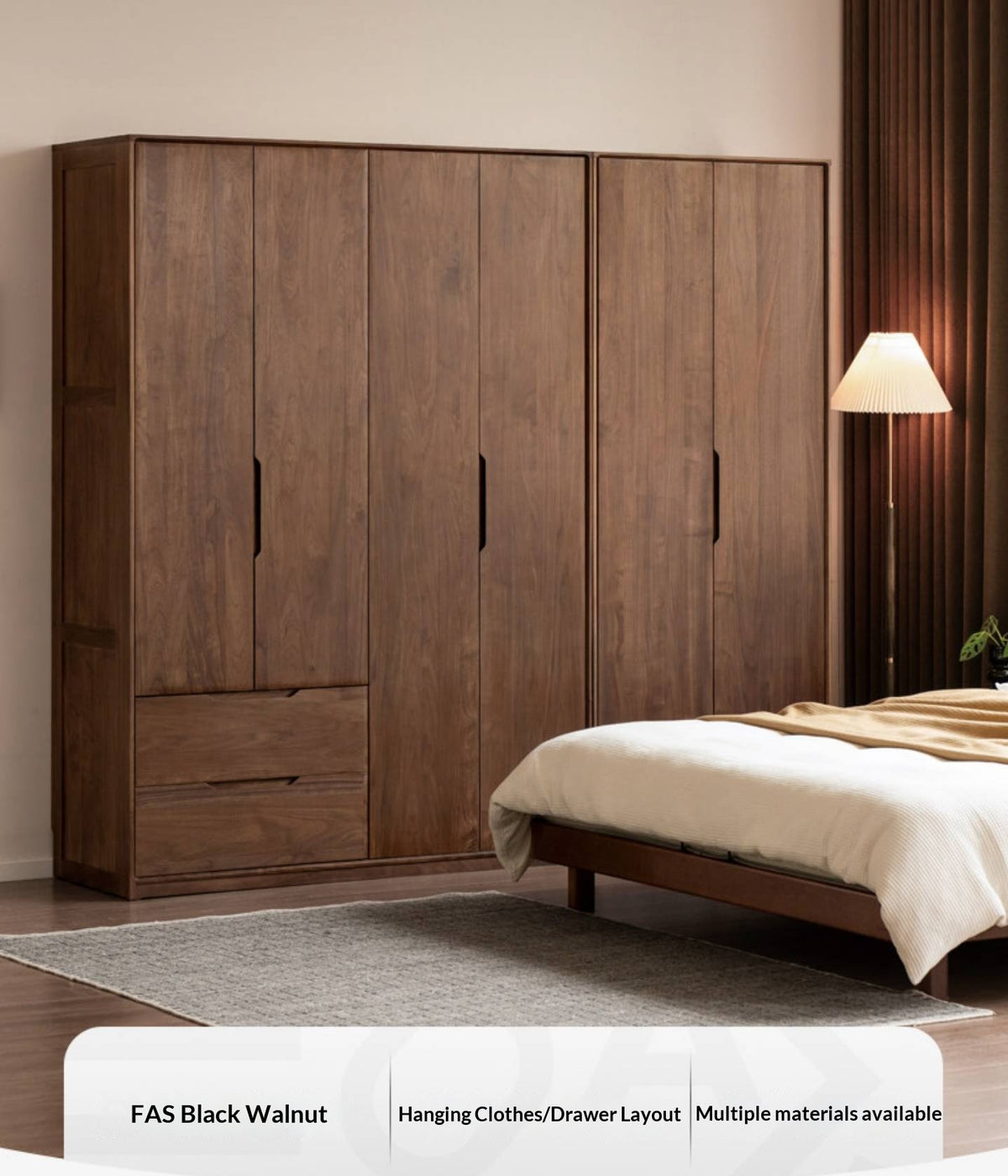 Black Walnut, Sandalwood Solid Wood Large Wardrobe