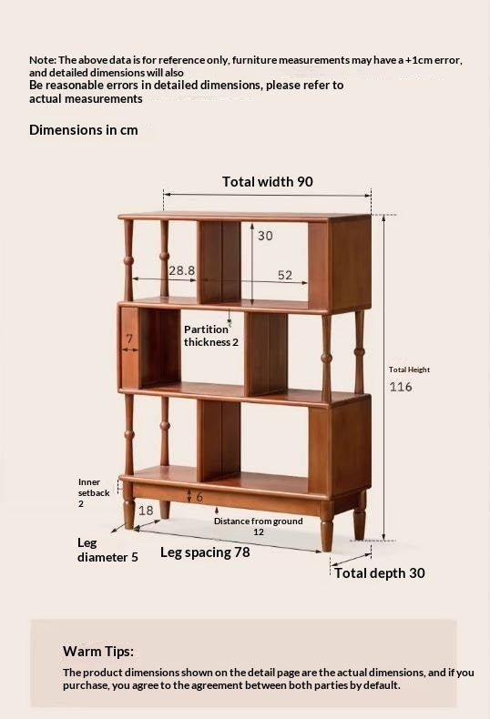 Poplar Solid Wood French Retro Bookshelf with Display Shelf