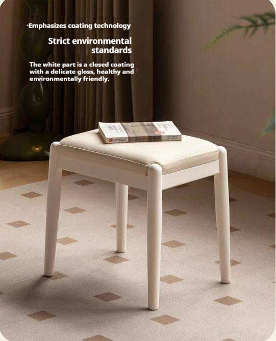Birch Solid Wood, Solid Rubberwood Modern White Makeup Stool