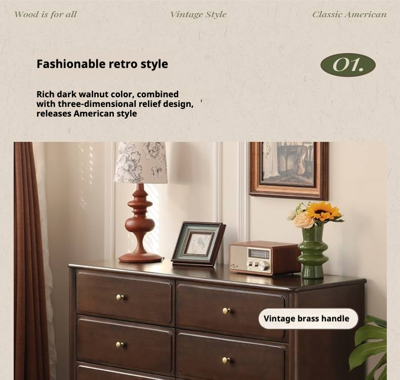 Poplar Solid Wood American Retro Style Chest of Drawers.