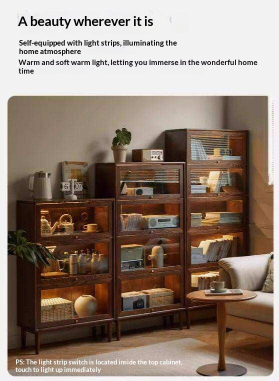 Solid Rubberwood, Black Walnut, Sandalwood, Oak Solid Wood Glass Flip Door Bookcase