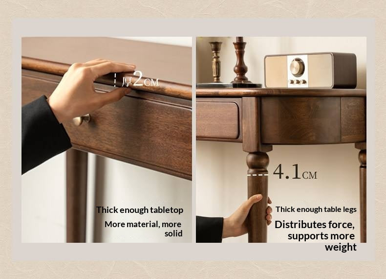 Sandalwood Solid Wood Traditional Demilune Console Table with Turned Legs and Drawer