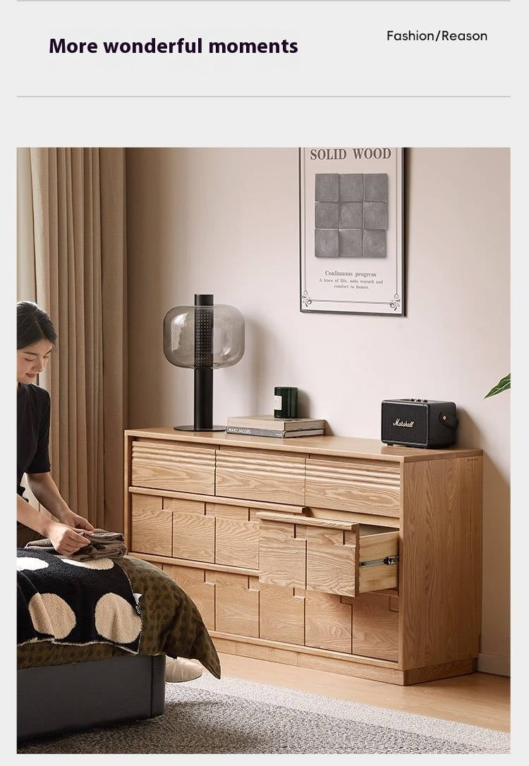 Oak Solid Wood Seven Bucket Drawer Cabinet