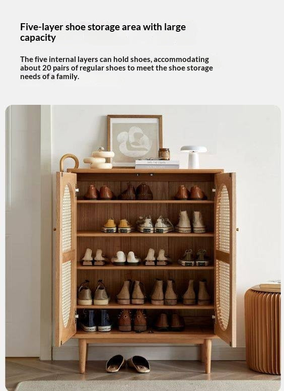 Oak Solid Wood Rattan Shoe Cabinet