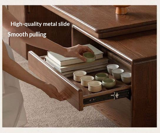 Oak Solid Wood Extendable Coffee Table with Storage