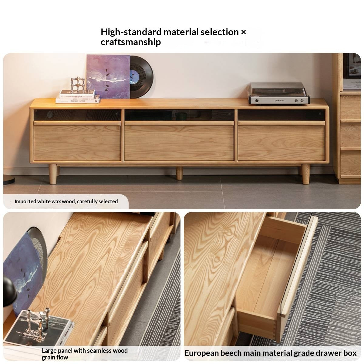 Ash Solid Wood Floor TV Cabinet