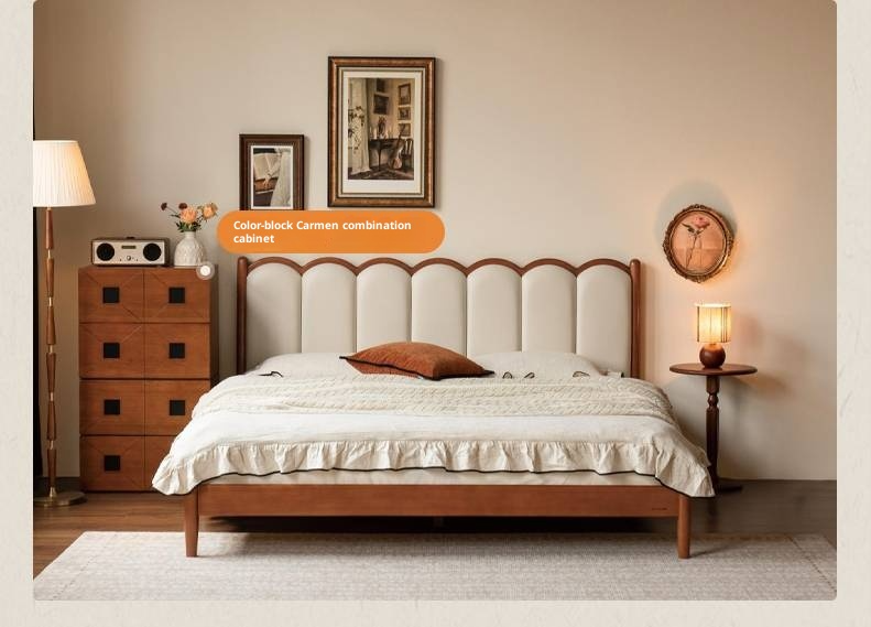 Poplar Solid Wood Bed, French Retro Style Piano Key Bed