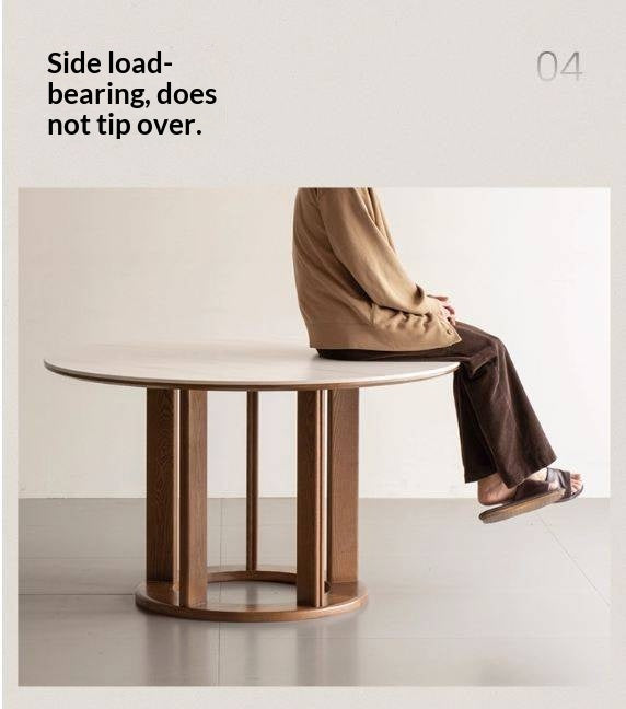 Ash Solid Wood Rock Plate Dining Table with Rotary Wheel