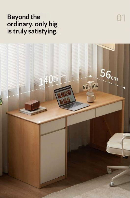 Beech Solid Wood Desk Bookshelf Integrated Study