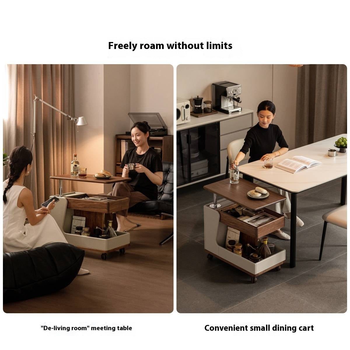 Black Walnut Solid Wood Liftable Rotating Mobile Side Table