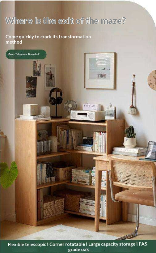 Oak Solid Wood Extendable Corner Bookshelf