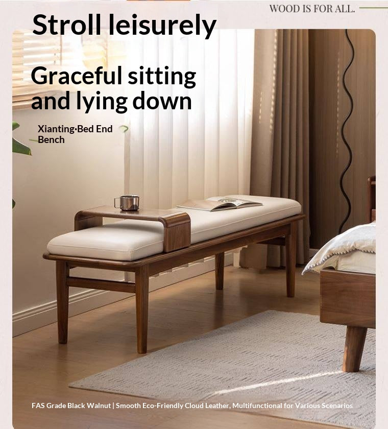 Black Walnut, Oak Solid Wood Soft Packed Bench