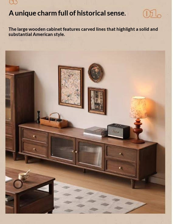 Black Walnut, Sandalwood Solid Wood American Retro Locker TV Cabinet.