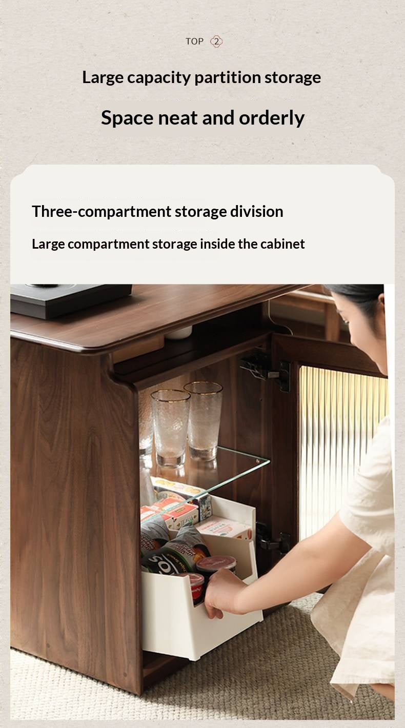 Ash, Black Walnut Solid Wood Mobile Coffee Cabinet
