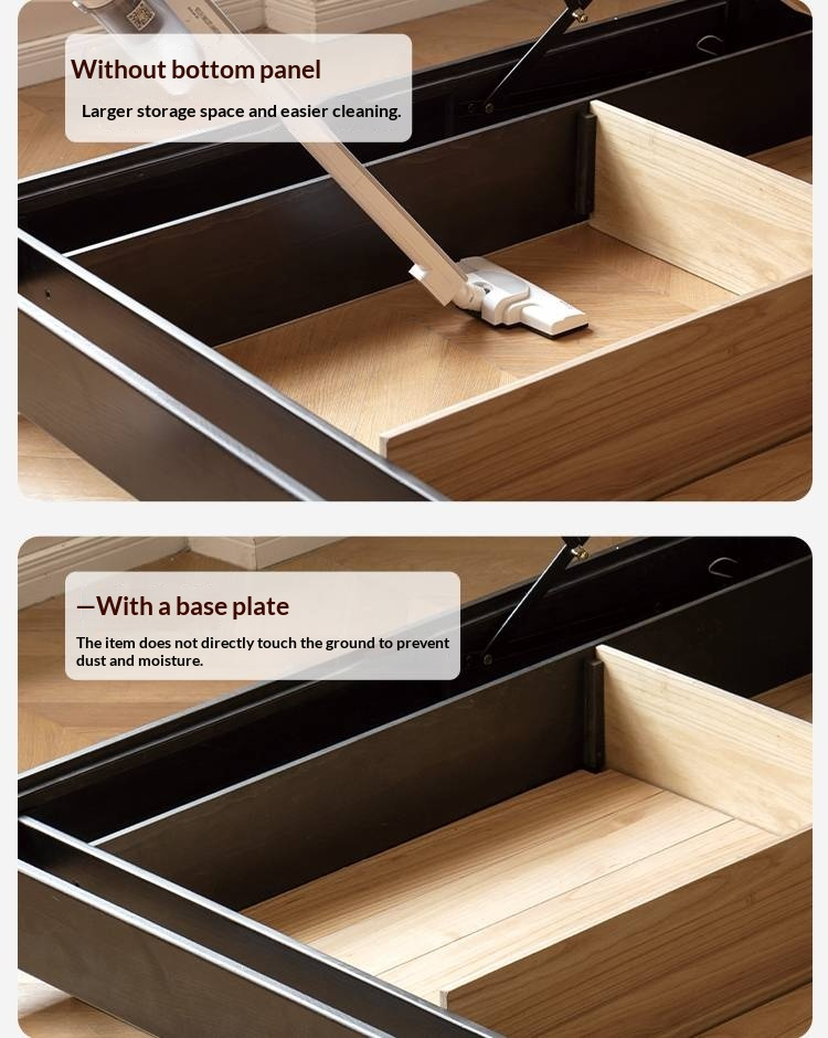 Oak Solid Wood Genuine Leather Upholstered Box Bed Retro Black Floating Bed