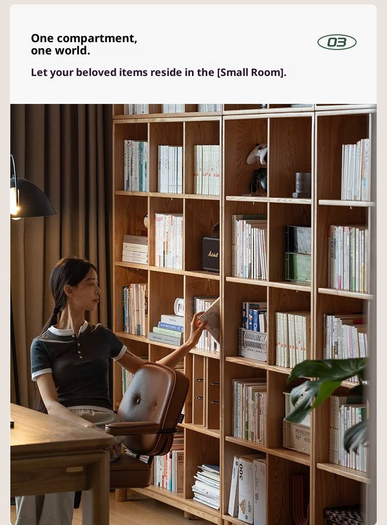 Ash Solid Wood Modern Grid Bookcase