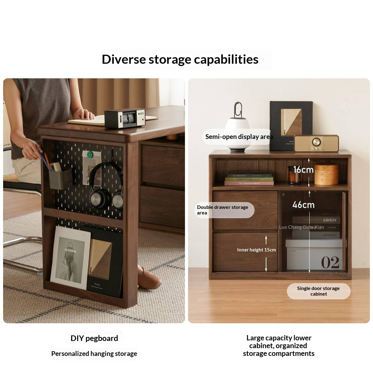 Black Walnut Solid Wood Italian Light Luxury Corner Office Desk