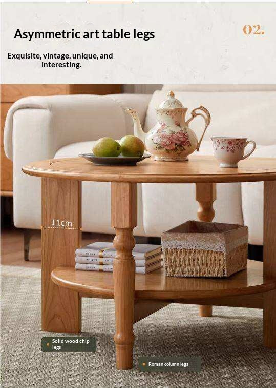Cherry Solid Wood Coffee Table with French Retro Design