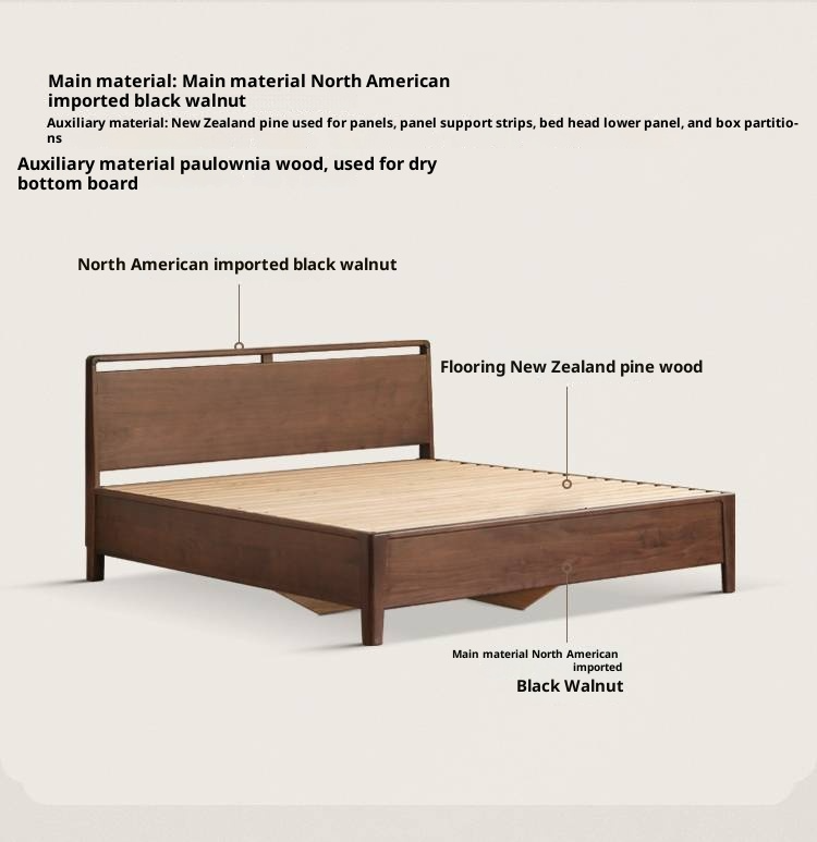 Black Walnut Solid Wood Light Luxury Box Bed