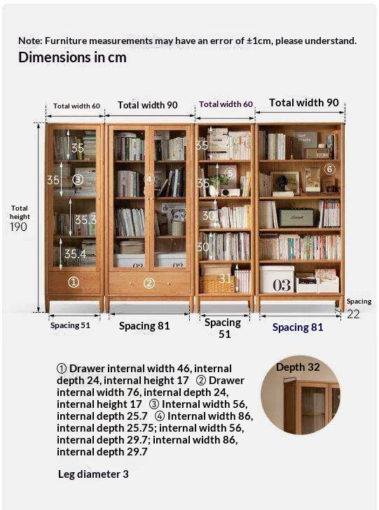 Cherry Solid Wood Freely Combinable Bookshelf with Retro Style Finish