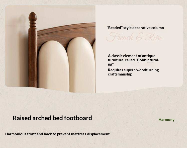 Oak Solid Wood Box Bed with Upholstered Vertical Channel Tufted Arched Headboard
