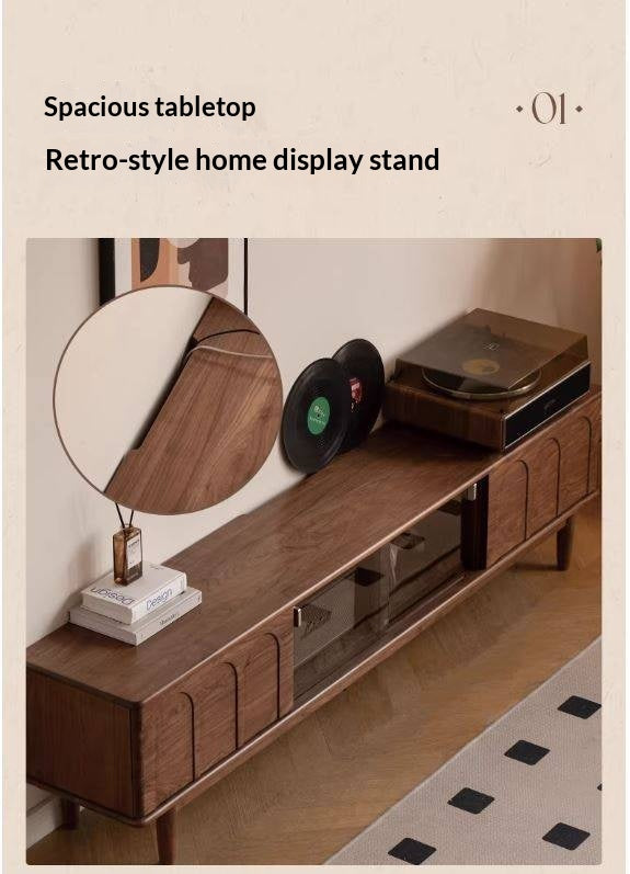 Black Walnut Solid Wood Retro Large Capacity TV Cabinet.