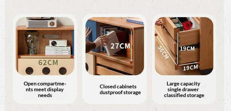 Cherry Solid Wood Vintage TV Stand with Wall-Mounted Tall Cabinet Design