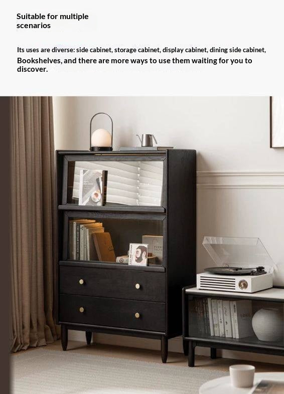 Ash Solid Wood Side Cabinet LED Lights Smoked