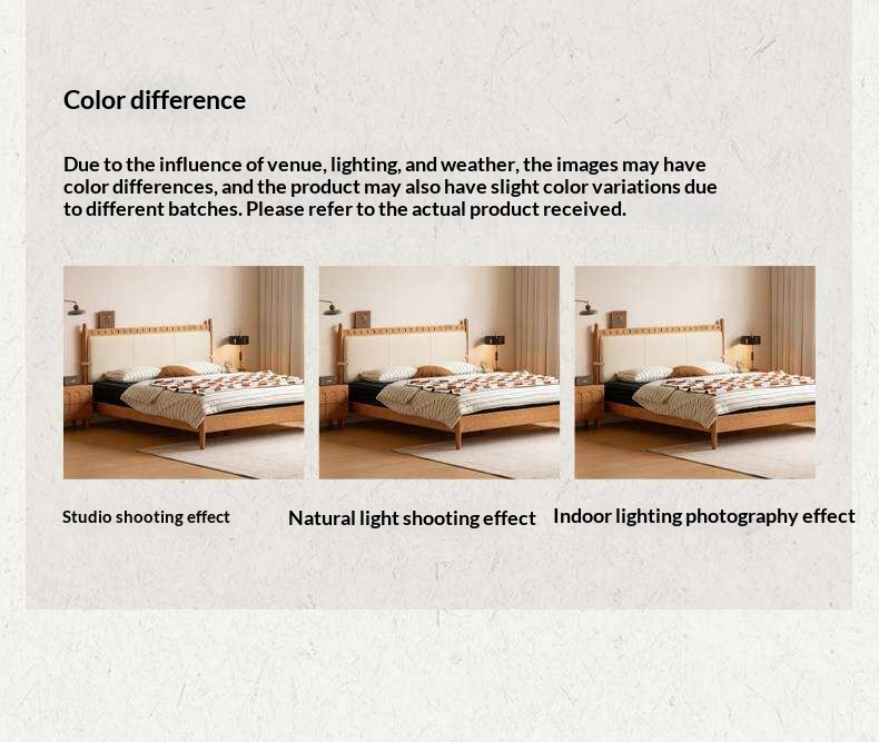 Cherry Solid Wood Double Bed with Vintage Style and Leather Upholstered Headboard