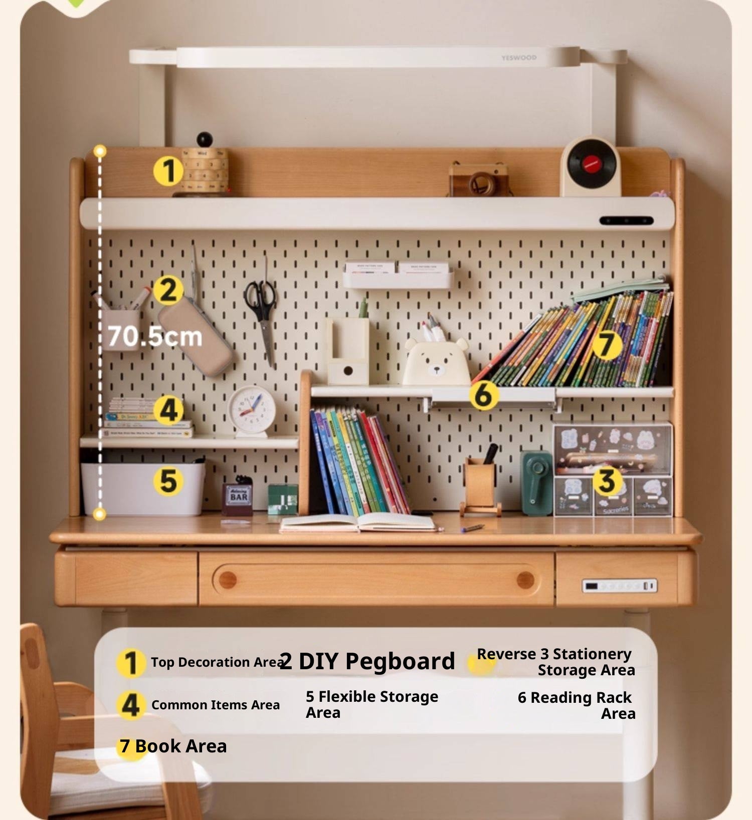 Beech Solid Wood Children's Study Desk with Electric Lift