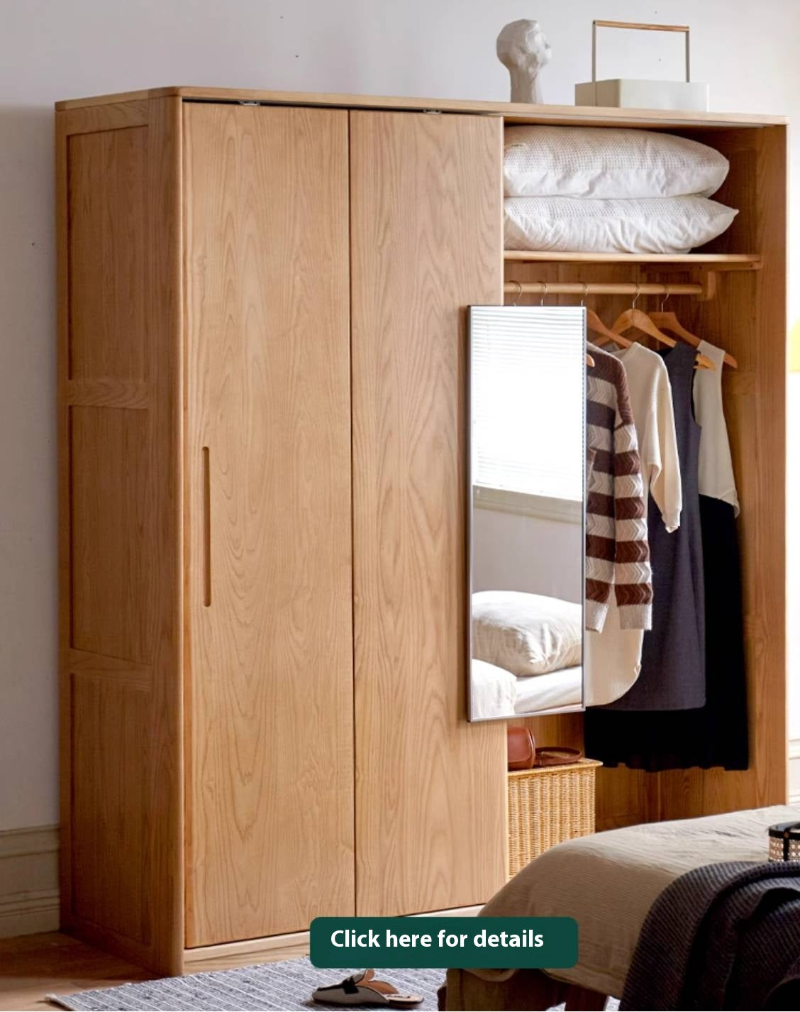 Oak, Ash Solid Wood Wardrobe With Sliding Doors