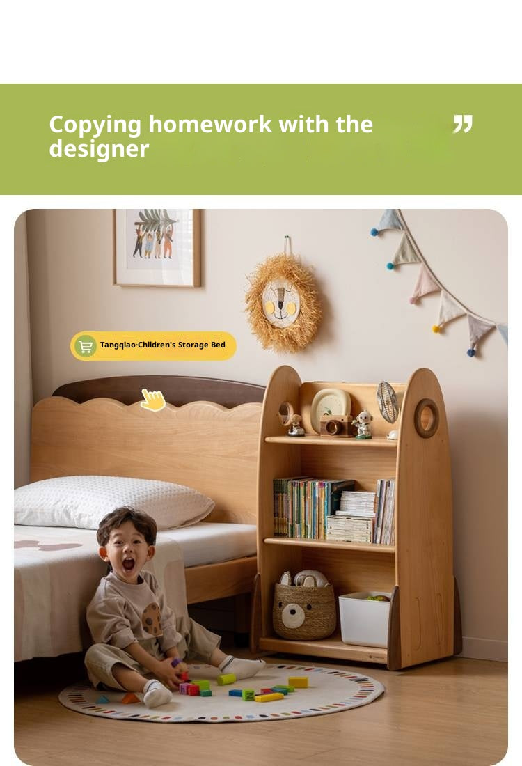 Beech Solid Wood Movable Double-Sided Floor-Standing Storage Children's Rack