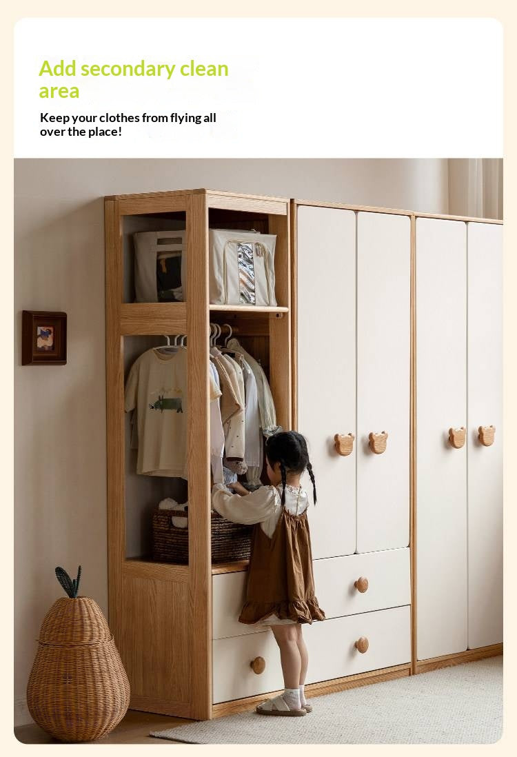 Oak Solid Wood Kids Wardrobe Combination
