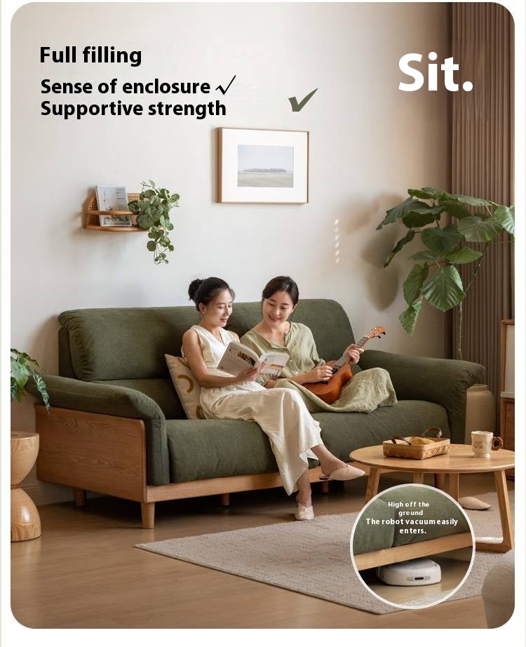 Oak Solid Wood Fabric Sofa, Couch with High Back Cushions, Durable Pet-Friendly Upholstery