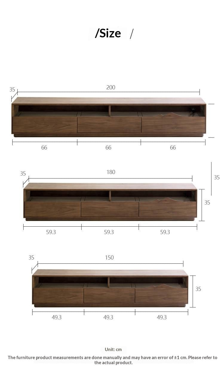 Black Walnut, Ash Solid Wood Large Capacity Floor TV Table.