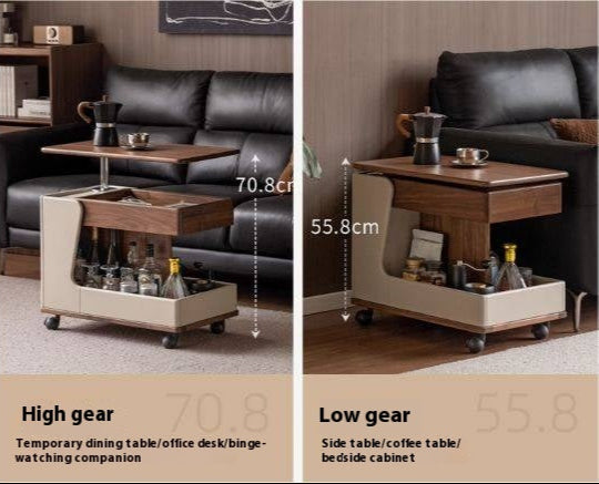 Black Walnut Solid Wood Liftable Rotating Mobile Side Table