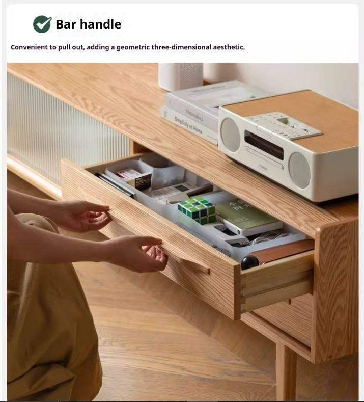 Oak Solid Wood TV Stand Sliding Door.