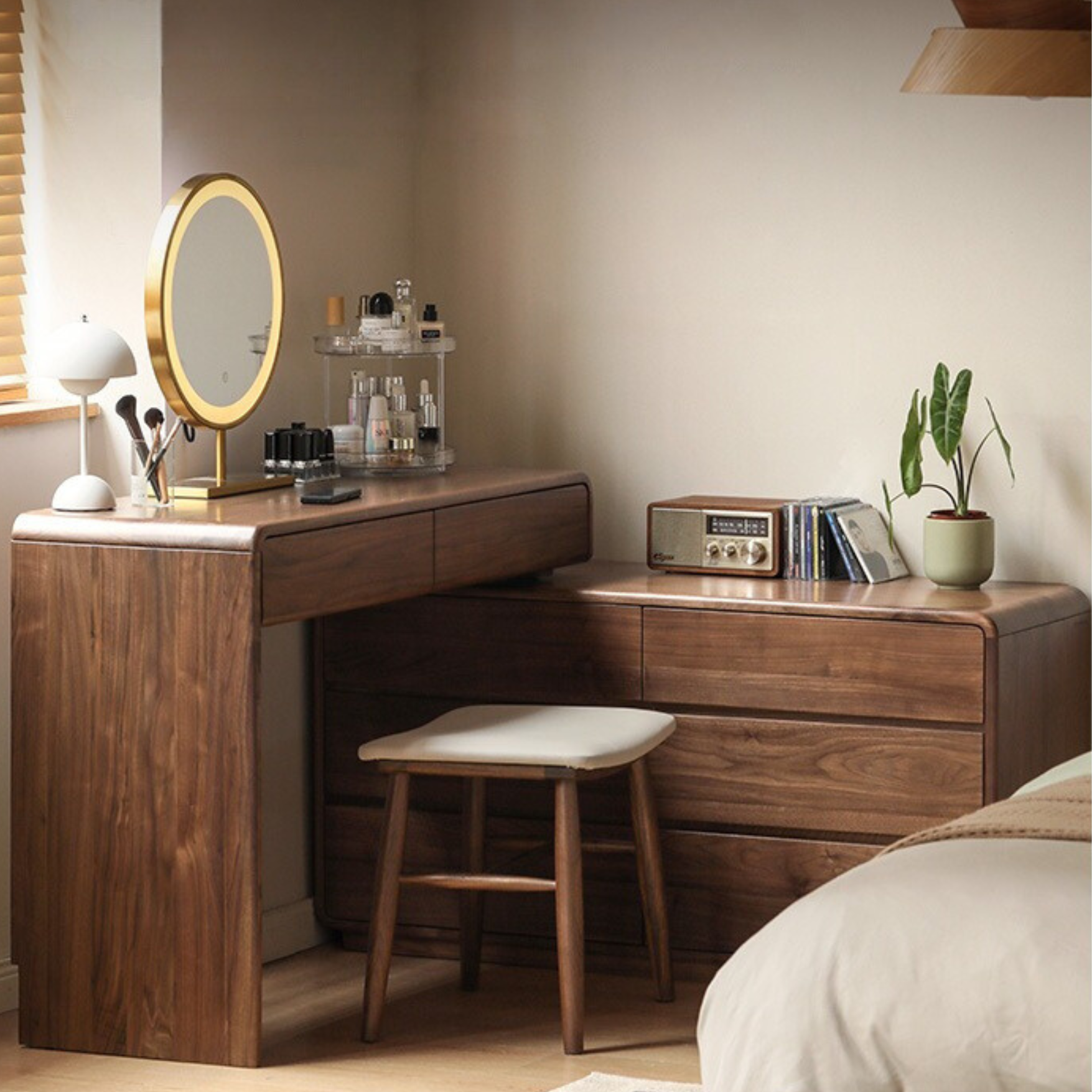 Black walnut solid wood dressing table chest of drawers