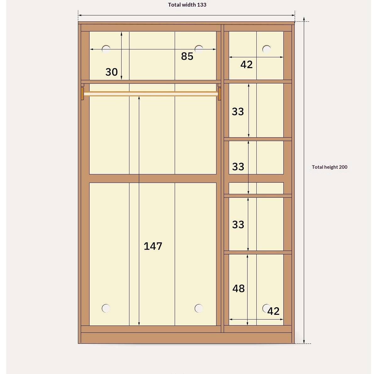 Oak solid wood Wardrobe with Flat Panel Doors and Groove Handles
