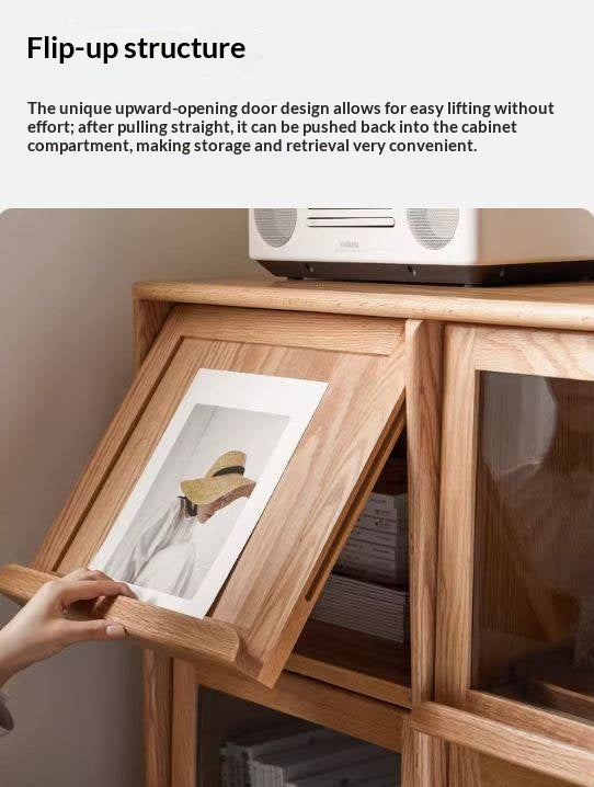 Oak, Сherry, Ash Solid Wood Four-Door Bookcase with Light, Magazine Cabinet.