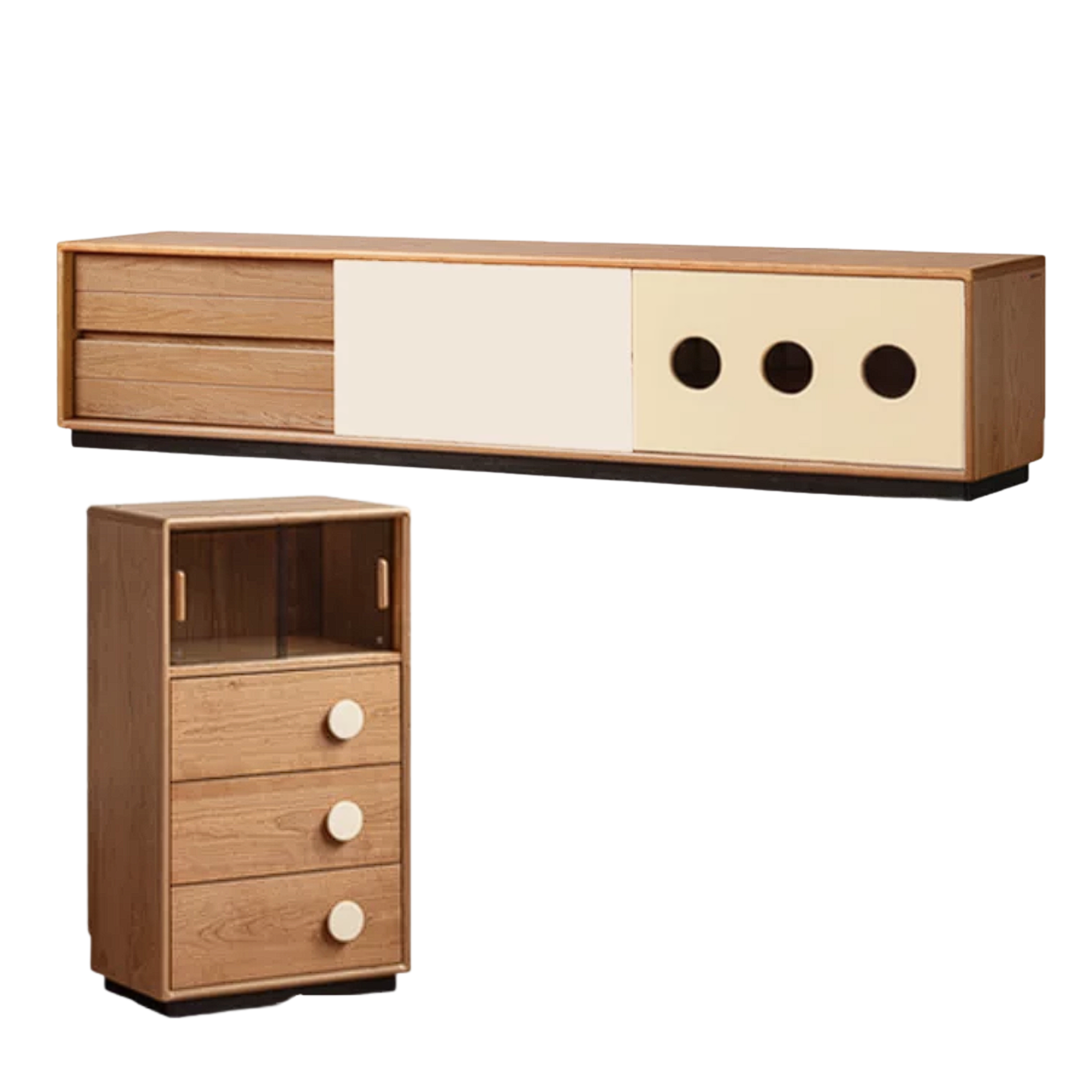 Cherry Solid Wood Antique Colored Floor TV Stand