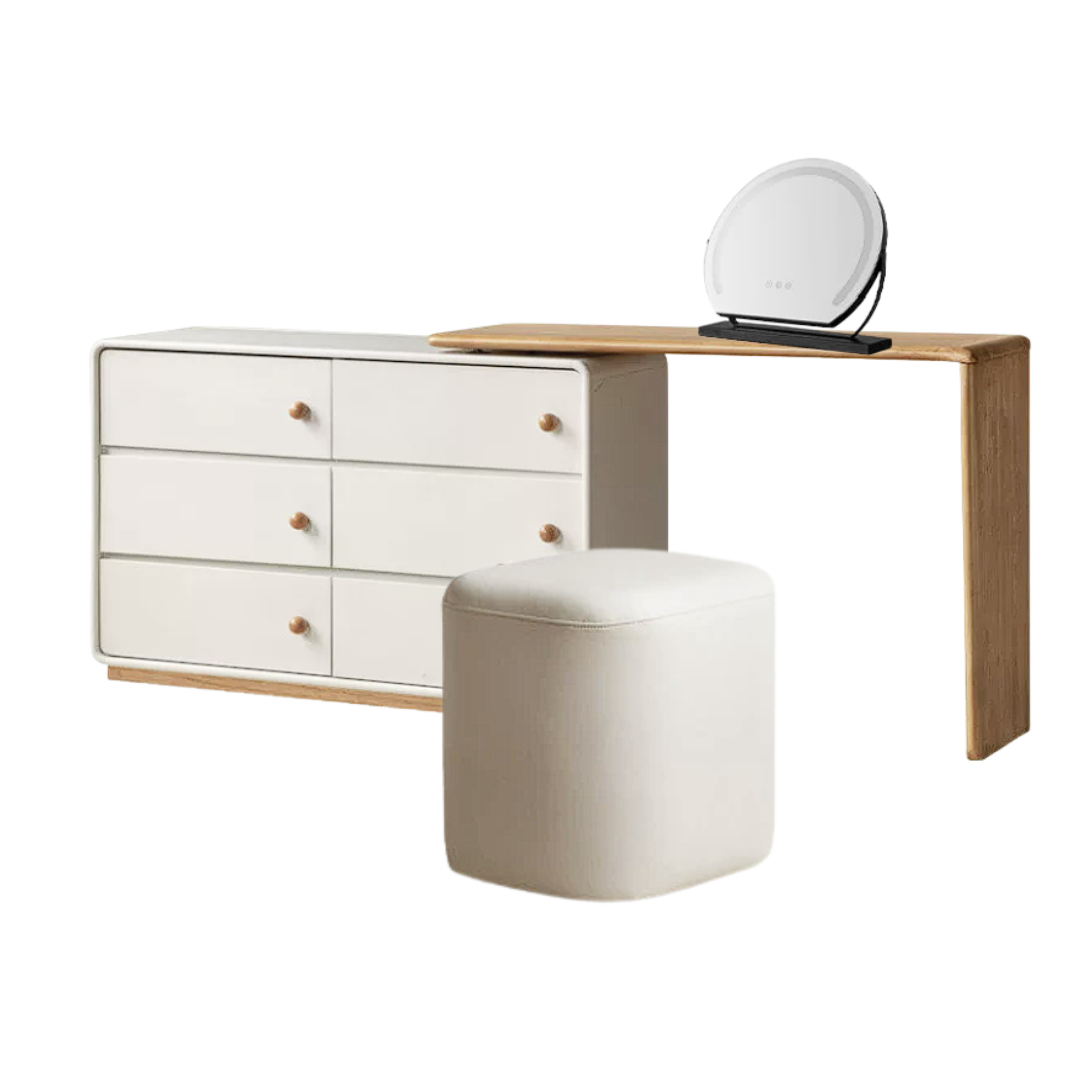 Rubberwood Solid Wood Rotating Extendable Vanity Table with