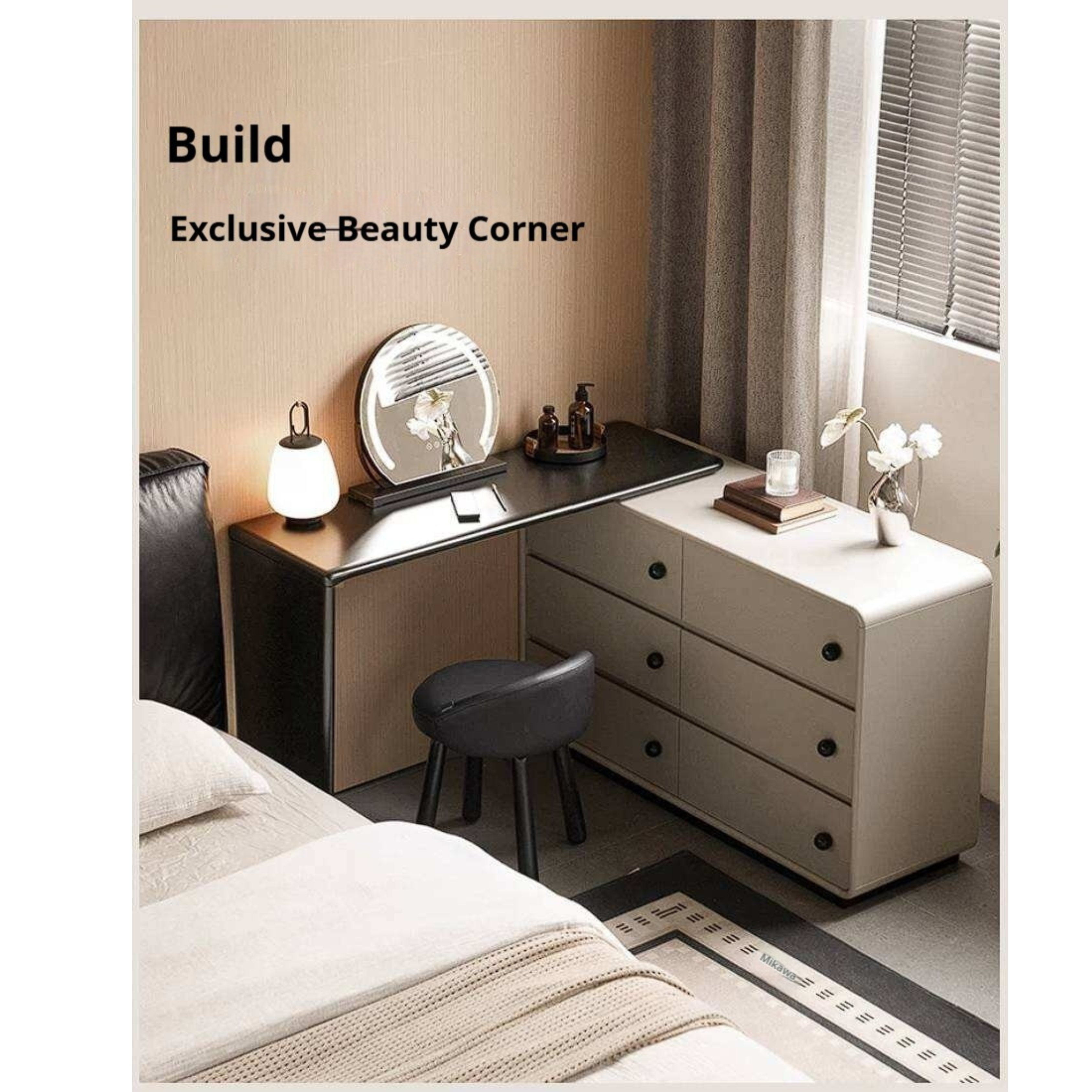 Rubberwood Solid Wood Rotating Extendable Vanity Table with