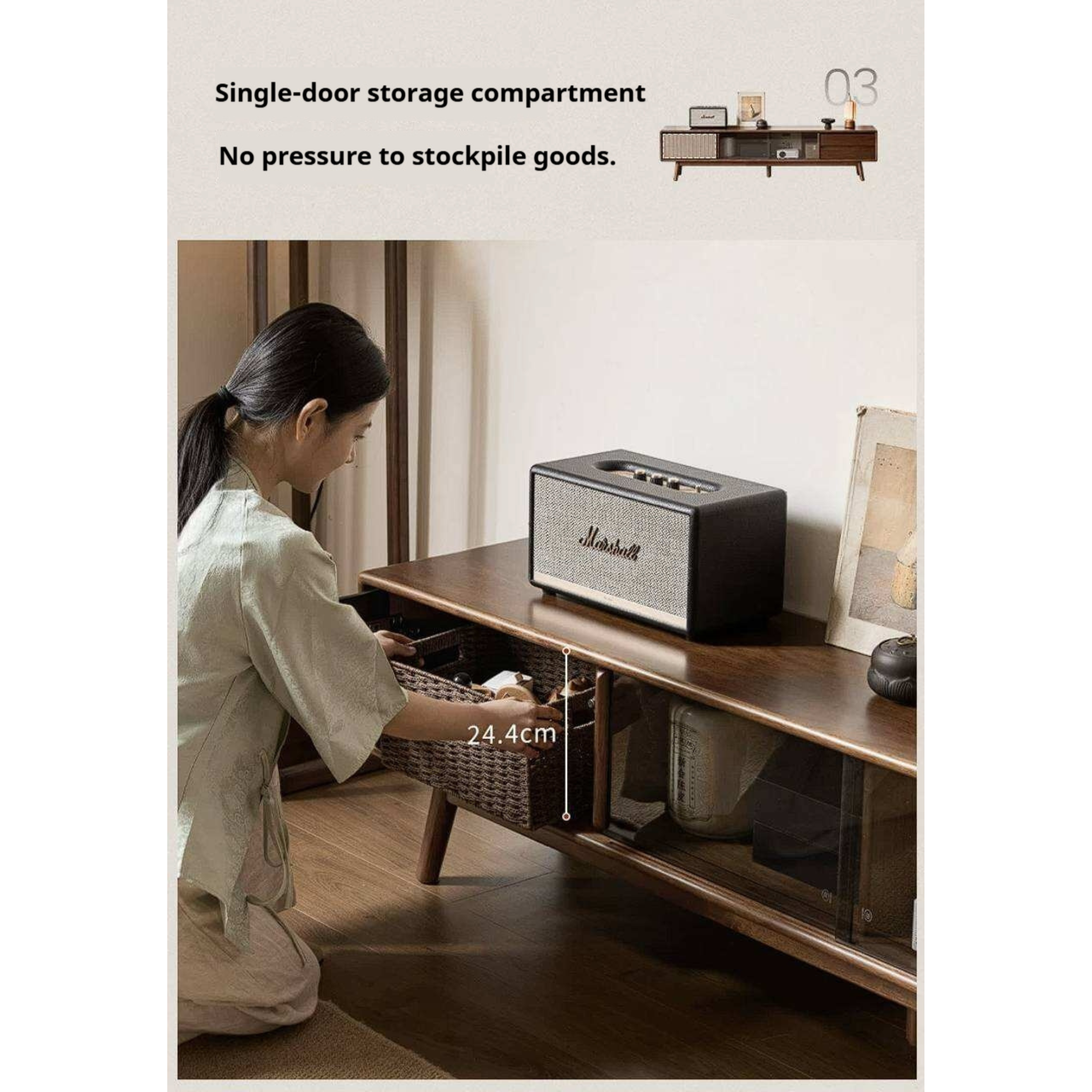 Golden Pear Solid Wood TV Cabinet with Sliding Door Storage Cabinet